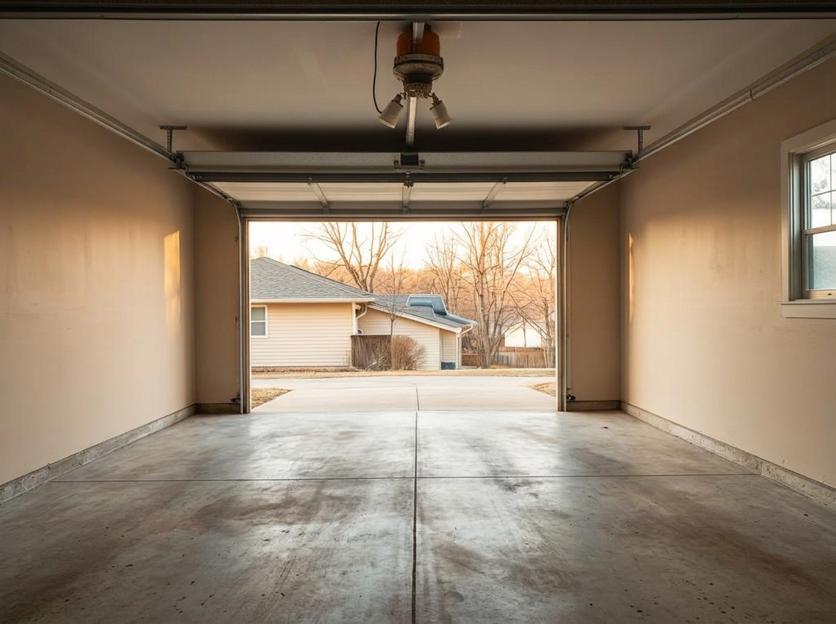 The same garage completely empty and swept clean after the haul